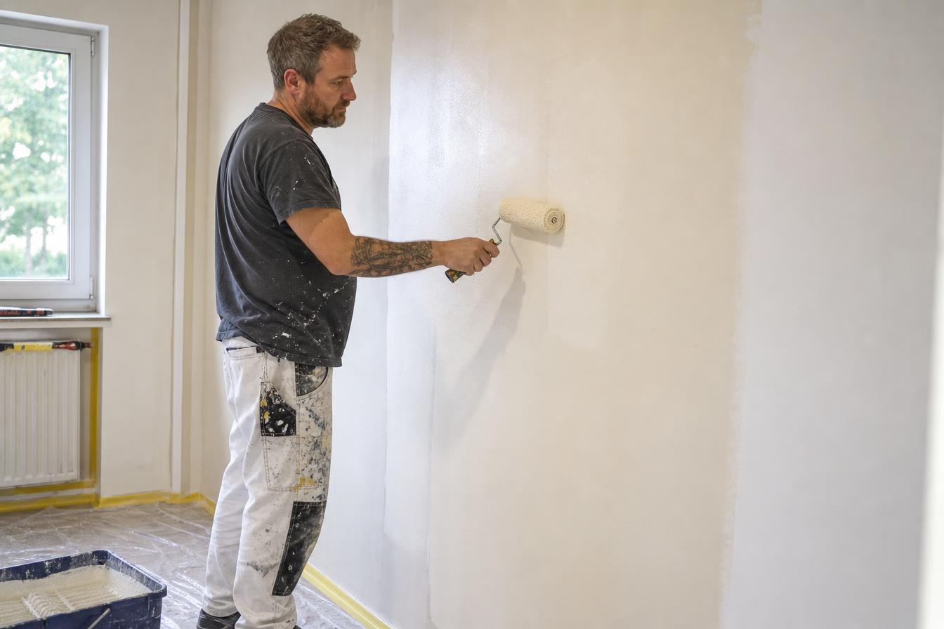 Maler bei der Arbeit an einer Innenwand
